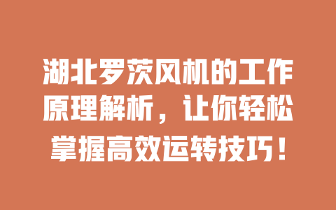 湖北羅茨風機的工作原理解析,讓你輕松掌握高效運轉技巧! 一