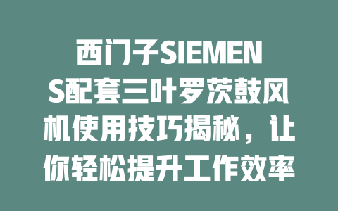 西門子SIEMENS配套三葉羅茨鼓風機使用技巧揭秘,讓你輕松提升工作效率! 一